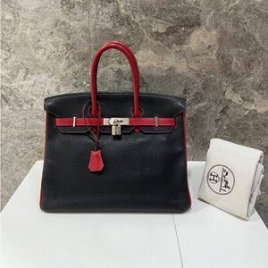 🖤❤️SOLD!!❤️🖤 HERMES BIRKIN 35 HSS BI-COLOR NOIRROUGE TOGO GARANCE BRUSHED PHW